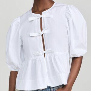Ganni White Cotton Peplum Blouse Size 32 XS